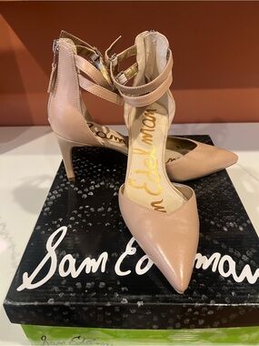 Sam Edelman nude Blush Pointed-Toe Ankle-Strap Heels